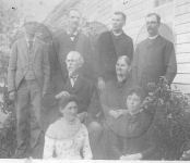 Photo of Charles G Knox Family. They appear as follows: Front Row (left to right): Eliza Knox Lewis and Elizabeth (Lizzie) Knox Lewis Middle row: Charles G and Sarah Ann Wilson Knox Top row (left to right): Leroy W Knox, John W Knox, Nelson H Knox &amp; Thomas Ewing Knox. circa 1890