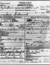 Jane Bowers Gidcumb - Death Certificate